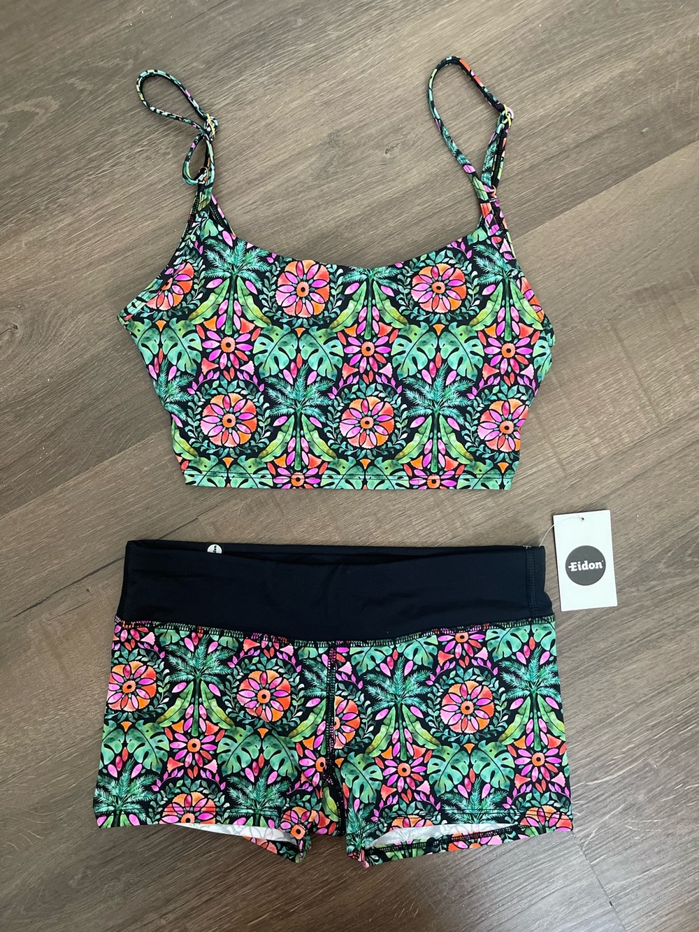 NWT Eidon Colorful Floral Bikini Set Swim Shorts Swimsuit Womens Size Small